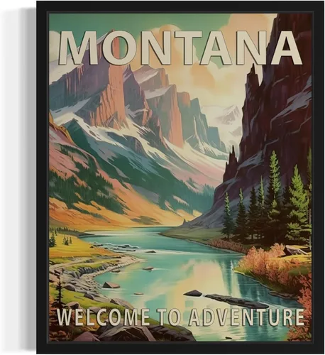 Vista 22 de Póster artístico de paisaje del estado de Alabama, decoración artística de paisaje retro de estados, pintura de montaña y paisaje de aventura