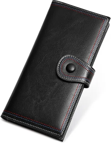 Vista 13 de cakang Billetera para mujer, compacta y delgada, plegable, con bloqueo RFID, de cuero, tarjetero con cremallera, 1-negro, Cartera delgada para mujer