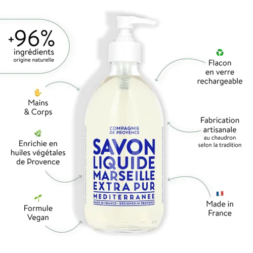 Vista 2 de Compagnie de Provence Savon de Marseille jabón líquido extrapuro fabricado en Francia