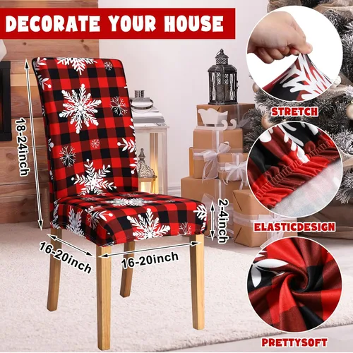 Vista 7 de Preboun 6 piezas de fundas para sillas de Navidad, protectores elásticos estampados para respaldo de silla, fundas para sillas de comedor, fundas