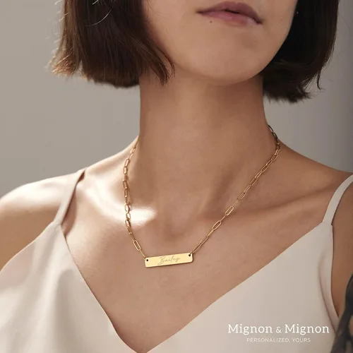 Vista 8 de MignonandMignon Custom Coordinate Necklace for Her Paper Clip Chain Personalized Gift Engraved Name Best Friend Birthday Nameplate Pendant -P-4N
