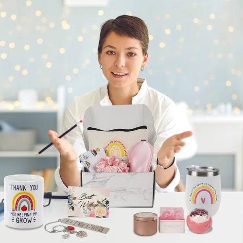 Vista 6 de Kolewo4ever Set de regalo de agradecimiento para profesores, caja de regalo para mujeres, los mejores regalos para profesores para mujeres, gracias