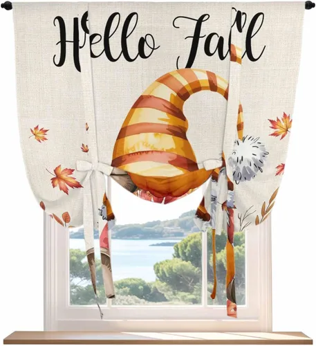 Vista 12 de Cortinas de Navidad con lazos para cocina, baño, dormitorio, ventanas de 45 pulgadas de largo, cortinas con globos, cortinas con bolsillo