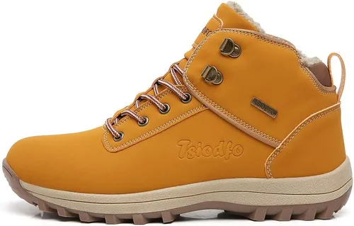 Vista 2 de TSIODFO Moda Hombres Botas Invierno Impermeable Al Aire Libre Senderismo Zapatos Cuero Negro