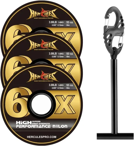 Vista 8 de HERCULES Tippet de pesca con mosca, paquete de 3 con soporte para volquetas, 55 yardas