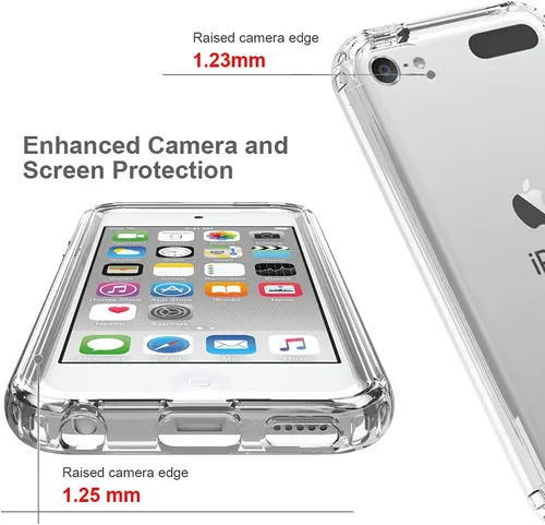 Vista 5 de Funda para iPod Touch 7, cristal transparente, no amarillea, resistente, suave, TPU de doble capa, resistente a prueba de golpes, funda transparente