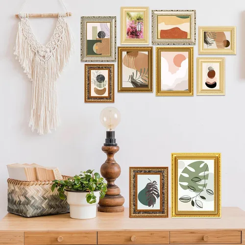 Vista 6 de 15 marcos de fotos dorados vintage para pared o mesa, collage de marcos franceses ornamentados estilo country con marcos de 8x10, 5x7, 4x6 pulgadas
