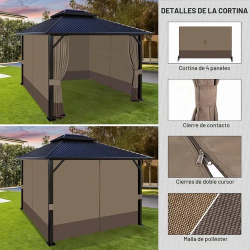 Vista 8 de Aoodor Cortinas de glorieta para exteriores de 10 x 12 pies, 4 paneles impermeables de repuesto para pared lateral de privacidad con cremallera