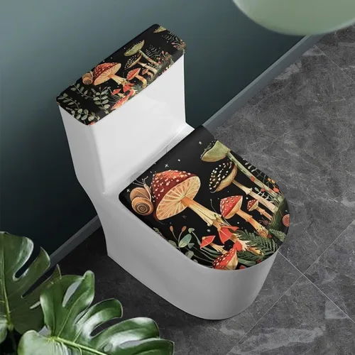 Vista 32 de Flashideas Juego de cubierta para tanque y tapa de inodoro con estampados de patas de perro coloridas - Elástico, se adapta a la mayoría de tanques