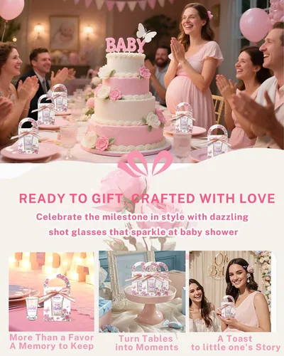 Vista 5 de Regalitos para Baby Shower para Invitados - 50 Juegos Temática de Mariposa Baby Shower una Pequeña Mariposa Está en Camino Vasos de Chupito y Cajas