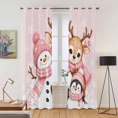 Vista 54 de Libaoge Cortinas de Navidad para cocina, dormitorio, juego de 2 paneles, diseño de muñeco de nieve de Navidad, cortinas de invierno con copos
