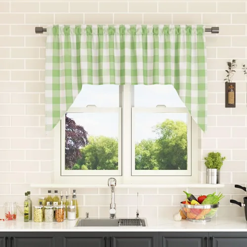Vista 263 de Cenefas de cortina para ventana de 16 pulgadas de largo, 2 paneles de cuadros búfalo, cortinas pequeñas con bolsillo para barra, estilo clásico
