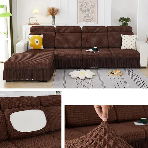 Vista 18 de Fundas elásticas para cojín en forma de L, funda de sofá modular de 1/2/3/4 asientos, con falda, sillón, sofá biplaza, protector de muebles