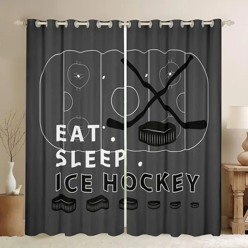 Vista 15 de Erosebridal Hockey Blackout Curtains for Boys,Blue and Black Sports Curtains & Drapes for Kids Teen,Ball Games Gamer Bedroom Decor,Ice Hockey Field