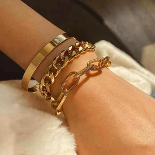 Vista 31 de Long tiantian Pulsera de oro gruesa para mujer, pulseras de oro delicadas, pulseras para mujer, pulseras apilables de eslabones de cadena