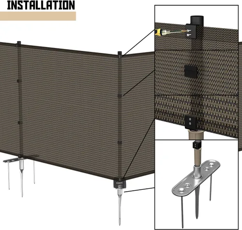 Vista 4 de TANG Valla de privacidad para exteriores, patio trasero, jardín, patio, valla de seguridad para la piscina con postes, estacas para el suelo
