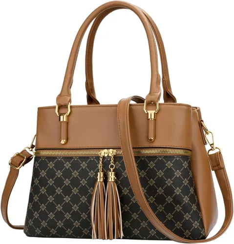 Vista 22 de KKXIU Bolsos tipo satchel para mujer con asa, bolsos de hombro y carteras con bolsillos y cremallera, bolsos cruzados de cuero