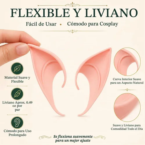 Vista 4 de COOLJOY Orejas cortas de elfo, 1 par, accesorio de cosplay de tono claro