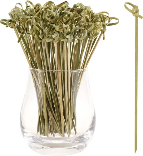 Vista 8 de 100 palillos de cóctel, palillos de dientes elegantes para aperitivos, mini palitos de comida Natural Bamboo Knot Skewers, 4.7 Inch Tooth Picks