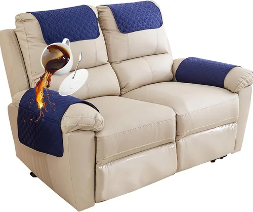 Vista 22 de Funda para Reposabrazos de Sofá, Funda para Reposacabezas de Silla Reclinable, Funda de Sillón con Bolsillos, Protector de Muebles Acolchado Beige