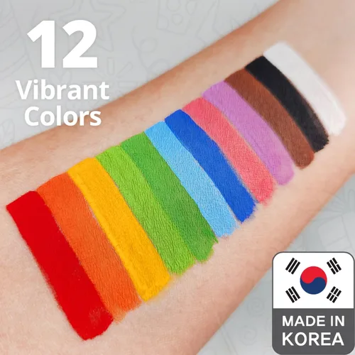 Vista 5 de Grida - Pintura facial para niños, kit profesional de pintura facial para fiestas para niños con 12 colores vibrantes con doble blanco, fácil