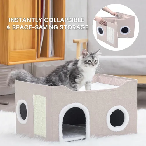 Vista 5 de Casa para gatos de interior – Cueva plegable para gatos y cama cubierta para gatos, escondite acogedor para mascotas pequeñas y gatos grandes
