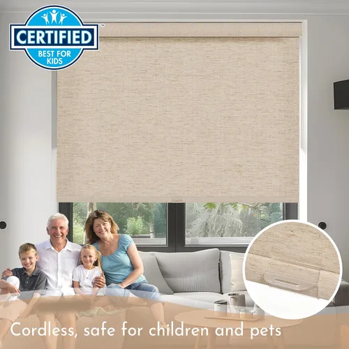 Vista 5 de Persilux Persianas Enrollables Opacas para Ventanas, Sin Cordón, Tela de Lino, Persianas Enrollables, Tela con Aislamiento Térmico Protección UV