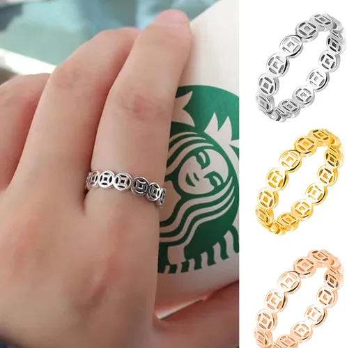 Vista 2 de HUASAI Anillo de Feng Shui de cobre para hombres y mujeres, anillo de dinero de la fortuna, anillo de dedo de oro rosa, anillo de plata, joyería