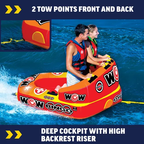 Vista 3 de WOW World of Watersports - Inflable de bingo, tabla para remolcar con cabina para sentarse segura. Puntos de remolque adelante y atrás