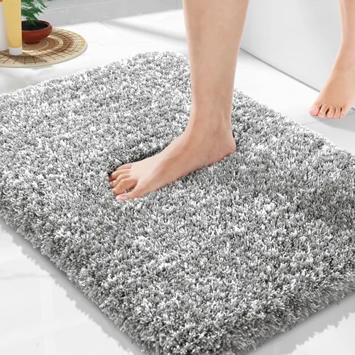Vista 65 de Yimobra Alfombras de baño en negro y blanco antideslizantes lavables, tapetes de baño ultra suaves y absorbentes de agua, alfombra de ducha suave