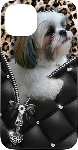 Vista 7 de Funda Shih Tzu con cremallera para iPhone 16 I Love Shih Tzu Dogs Leopard Hippie Leather