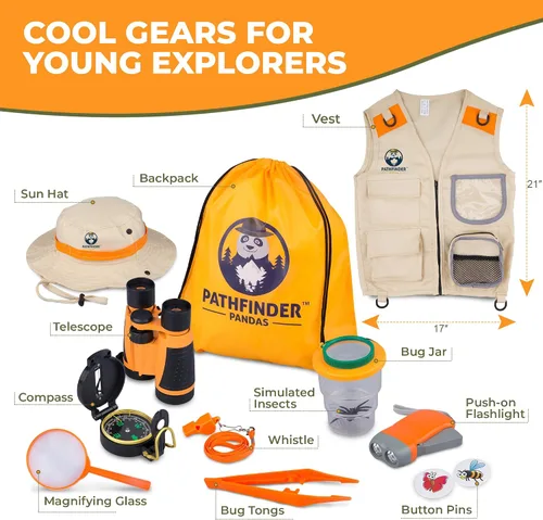 Vista 3 de Kit de Explorador Infantil con Chaleco y Sombrero de Safari para Niños de 7 a 12 Años - Disfraz de Safari y Vestirse como Guardián de Zoológico