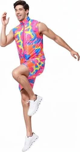 Vista 2 de 80S 90S Workout Costume Halloween Costumes for Adult Mens Cosplay Outfits Swimwear Suit With Sun Hat