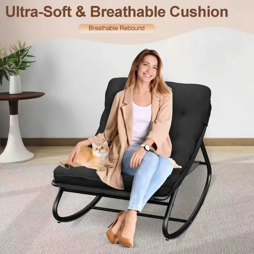 Vista 6 de Mecedora para interiores, cómoda silla de patio, mecedora con otomana y marco de metal resistente, sillas de balcón con cojín grueso, silla mecedora