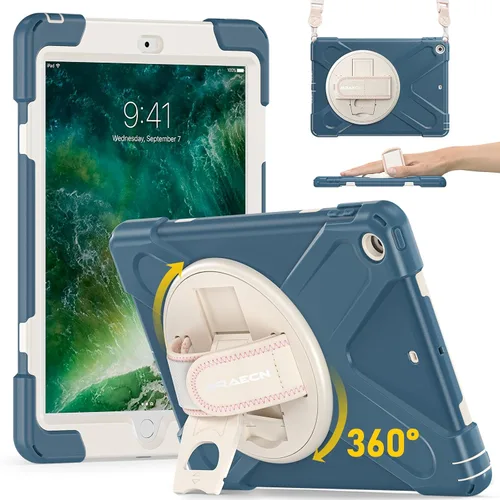Vista 15 de BRAECN Funda para iPad 6ª/5ª Generación, Funda iPad 9.7 2018/2017 - Resistente a Prueba de Golpes con Soporte para Lápices, Correa de Hombro y Negro