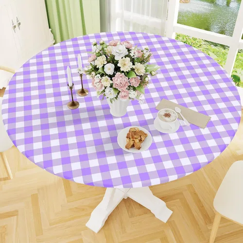 Vista 34 de Smiry - Mantel redondo de picnic de vinilo elástico impermeable con respaldo de franela, mantel de vinilo ajustable para mesas de 31-35 pulgadas