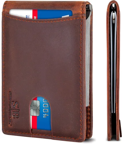 Vista 9 de SERMAN BRANDS RFID Blocking Slim Bifold Genuine Leather Minimalist Front Pocket Wallets for Men with Money Clip Thin Mens