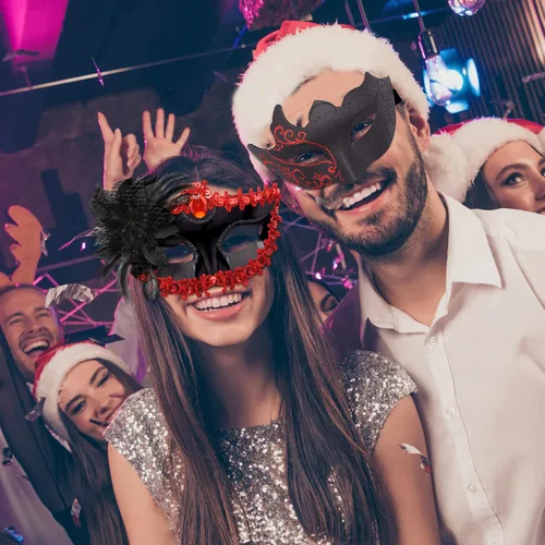 Vista 7 de SIQUK Juego de máscaras para parejas, máscara veneciana, máscara de plástico para disfraz de Halloween, máscara de Mardi Gras para mujeres y hombres