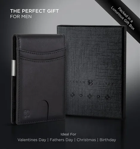 Vista 6 de SERMAN BRANDS Billetera con clip de dinero para hombre. Carteras delgadas con bolsillo frontal con bloqueo RFID para hombres, de cuero de grano