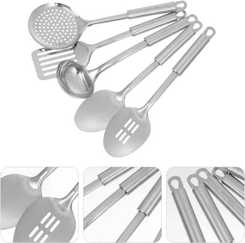 Vista 4 de BESPORTBLE Utensilios de cocina de acero inoxidable resistentes al calor con diseño ergonómico para cocinar en casa y almacenamiento ordenado
