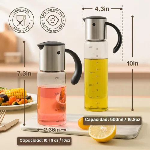 Vista 4 de Vucchini Botella Dispensadora Grande de Aceite de Oliva Dispensador de Aceite de Cocina Contenedor de Salsa de Soja con Volteo Automático - Aceitera