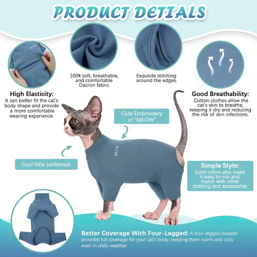 Vista 2 de ROZKITCH Suéter XS para Gato, Suéteres Suaves y Transpirables Solo para Sphynx, Abrigo con Cuatro Patas, Suéter Cálido Camiseta Pijama Mono Chaleco