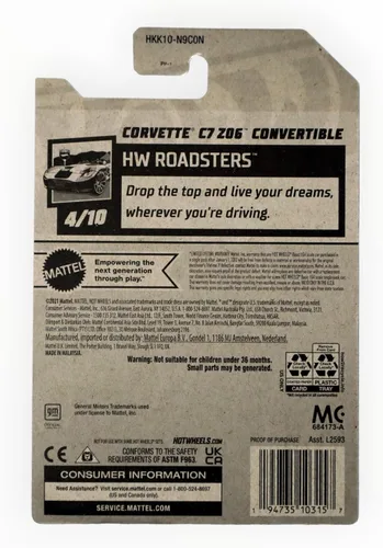 Vista 2 de Hot Wheels Corvette C7 Z06 Convertible, HW Roadsters 4/10 [Naranja quemado] 34/250