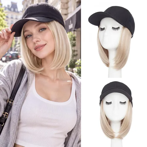 Vista 13 de S-noilite Gorra de béisbol de 6 pulgadas con peluca corta de peinado Bob