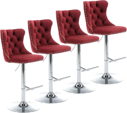 Vista 40 de Aoowow Juego de 2 taburetes de bar giratorios ajustables con parte trasera de terciopelo copetudo, sillas de bar modernas tapizadas con cabeza