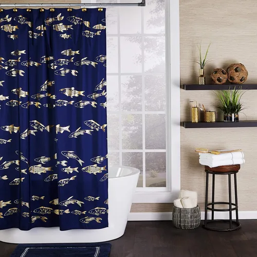 Vista 3 de SKL Home Vern Yip Gold Koi - Cortina de ducha, color azul