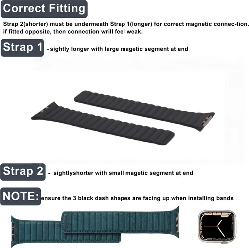 Vista 5 de Compatible con Apple Watch Band 1.732 pulgadas, 1.654 pulgadas, 1.575 pulgadas, 1.496 pulgadas. Correa de piel ajustable mejorada con sistema