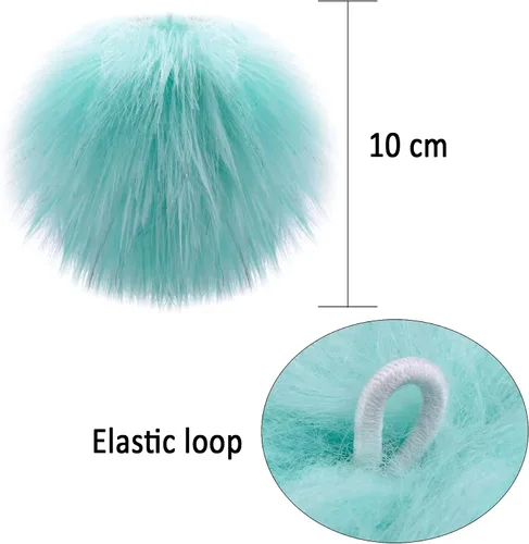Vista 4 de SIQUK 50 pompones de piel sintética con lazo elástico, pompones de piel sintética de zorro para sombreros, zapatos, bufandas, guantes, bolsas