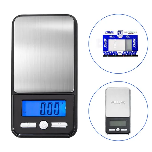 Vista 2 de Báscula digital de bolsillo AMERICAN WEIGH SCALES SERIE AC 150g x 0.01g Mini báscula de gramos de alta precisión de 0.001g de precisión