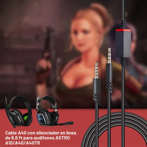 Vista 3 de Cable de repuesto para auriculares Astro A40 con botón de silencio en línea para auriculares Astro A10/A40/A40TR/A50, compatible con controlador